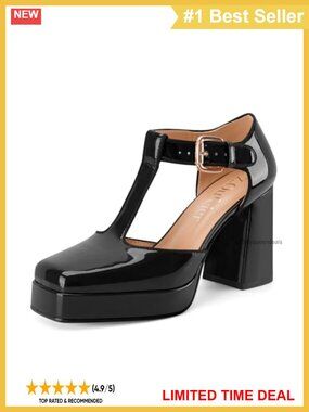 Women's Patent Leather T-Strap Platform Chunky High Heels Square Toe Mary Jane